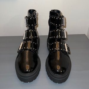 Steve Madden Studded Patent Leather  Moto Boots